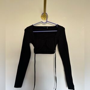 NWOT ASOS Cropped Black Long Sleeve Top w/ Front Tie Detail